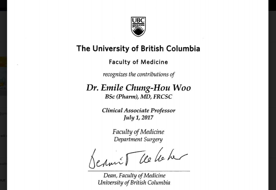 Dr. Woo 's Recent Promotion to Clinical Associate Professor at UBC